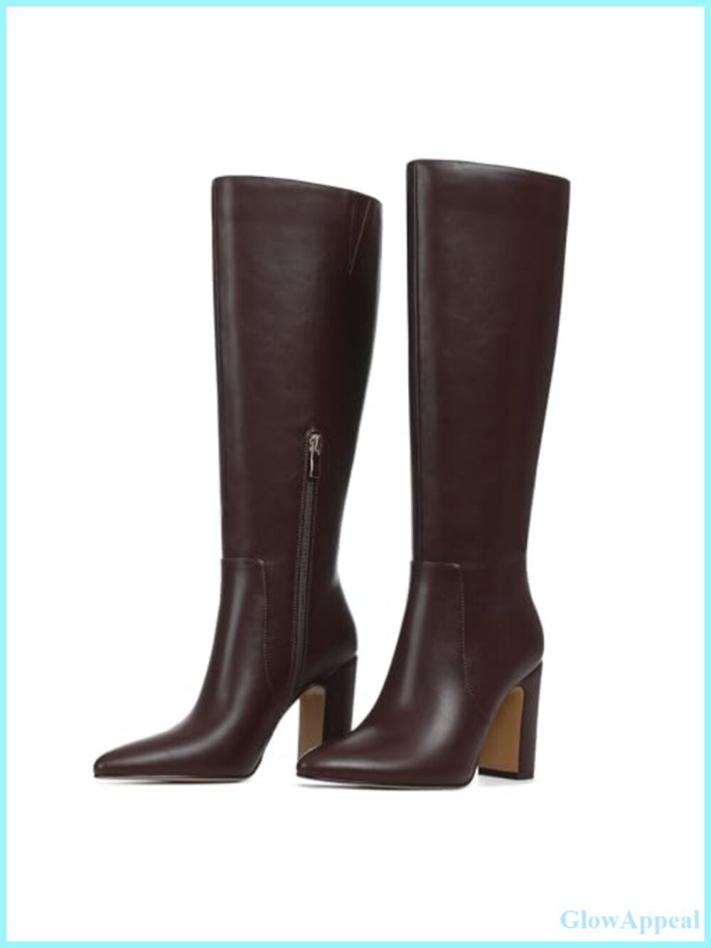 Women's Knee High Boots Chunky Heel Wide Calf Leather Pointed Toe Zip